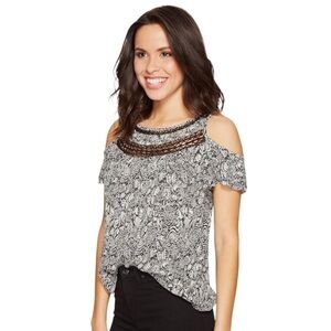 Lucky Brand Cold Shoulder Black and White Crochet Top Women’s Size Small